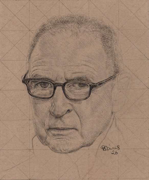 Graphite portrait of Martin O'Neill on toned paper